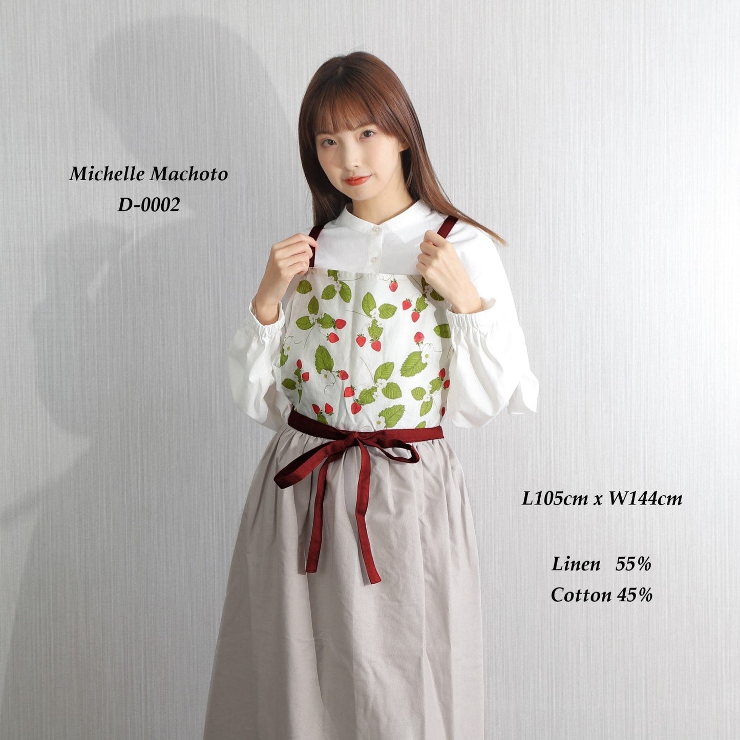 [Michelle Machoto]  ミッシェルマコット イチゴ柄 ロング ワイド ギャザー エプロン D-0002