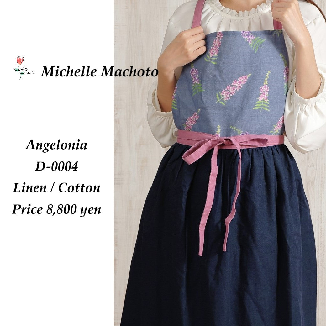 [Michelle Machoto]  ミッシェルマコット アンゲロニア柄 ロング ワイド ギャザー エプロン D-0004