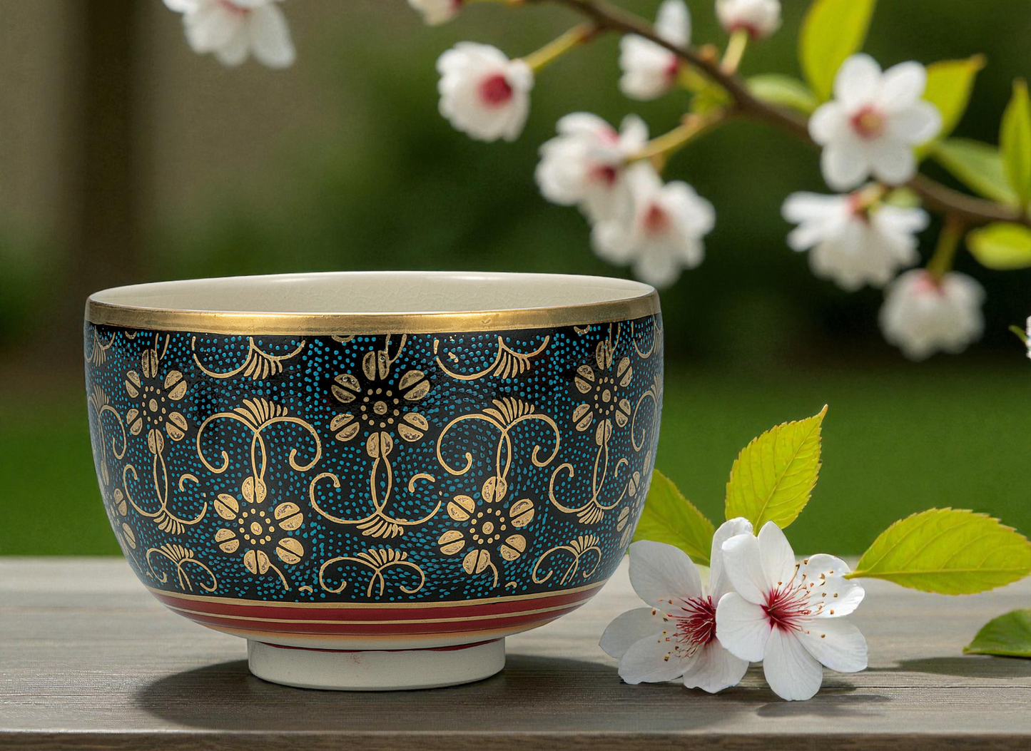 Kutani Ware Matcha Bowl “Aochibu Tessen” – Japanese Traditional Tea Ceremony Bowl 日本九谷燒抹茶碗〈青粒鐵仙〉｜茶道用傳統茶碗