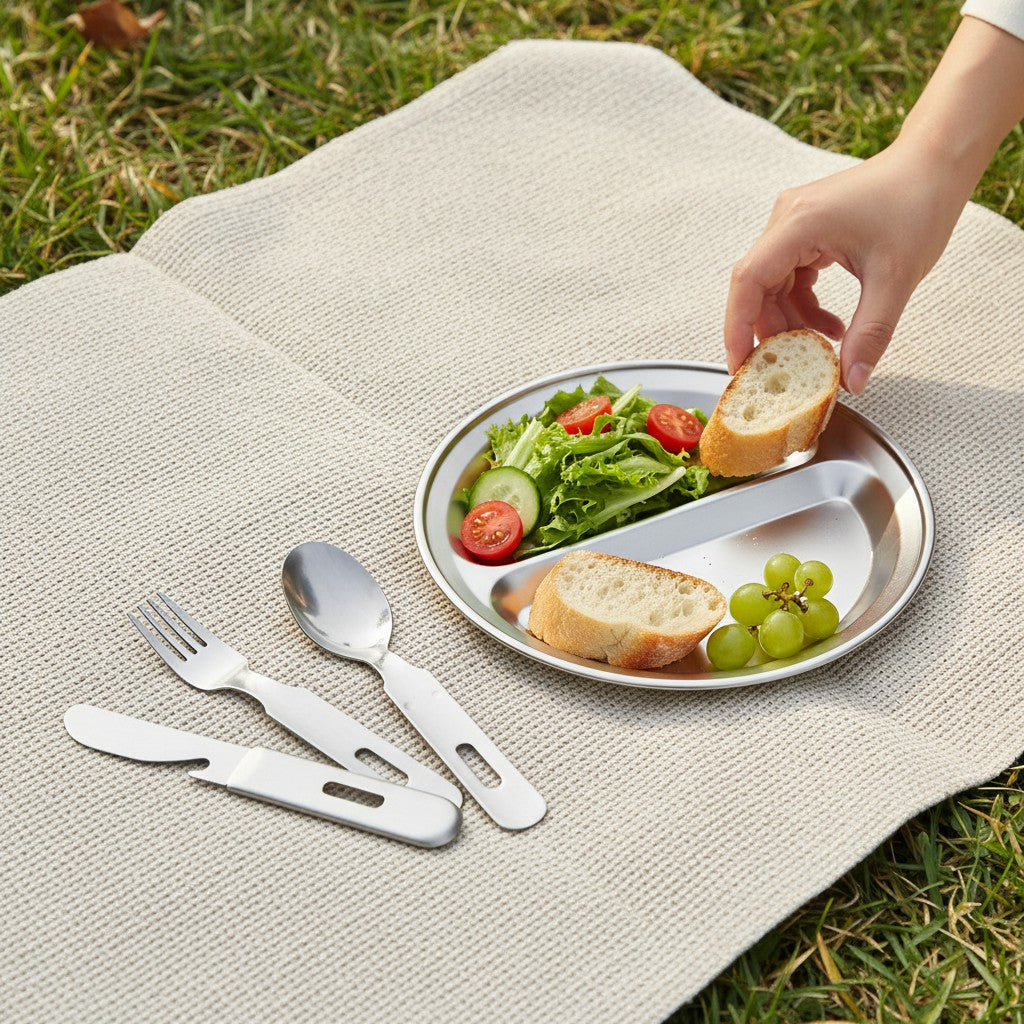 Tsubame-Sanjo Stainless Steel Cutlery &amp; Lunch Plate | 燕三条不鏽鋼露營餐具 × 不鏽鋼餐盤