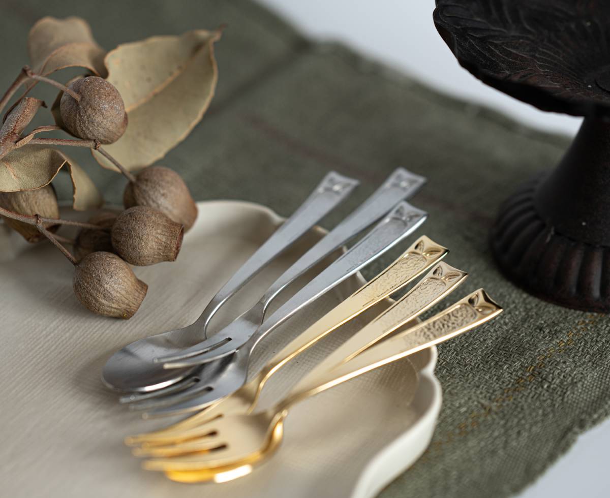 Tsubame Sanjo Silver Cutlery × Mino Ware Ground Plate Set