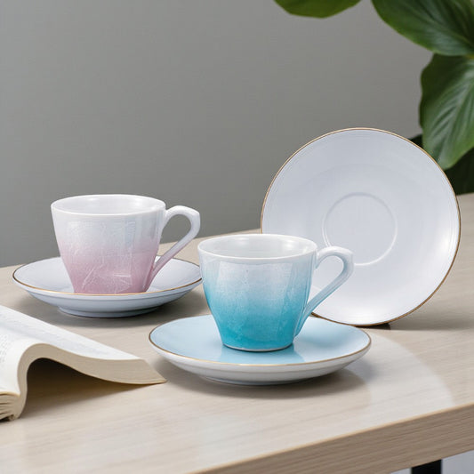 Kutani Ware Coffee Cup & Saucer Set – Ginsai Silver Glaze Pair｜Made in Japan