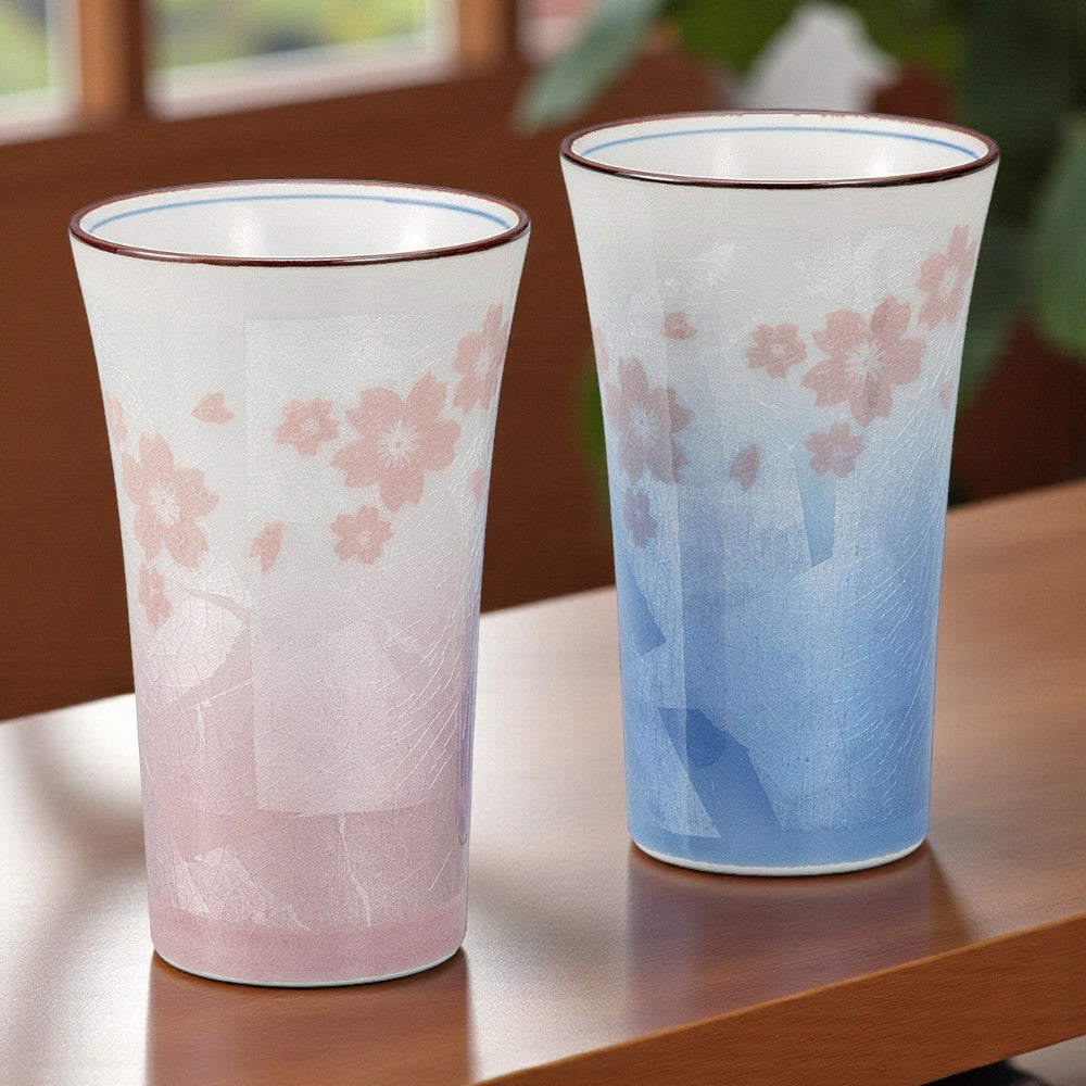 Kutani Ware Free Cup Pair – Ginsai Sakura Silver Glaze｜Made in Japan 日本九谷燒銀彩櫻花對杯自由杯組｜Ginsai 銀釉工藝禮盒