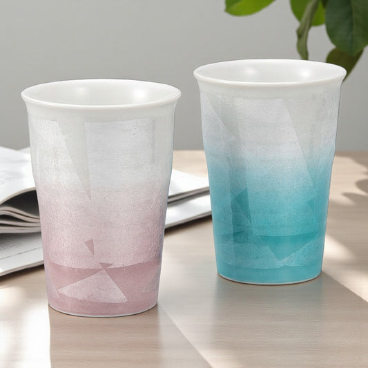 Kutani Ware Pair Free Cups – Ginsai Silver Glaze Porcelain Gift Set｜Made in Japan
