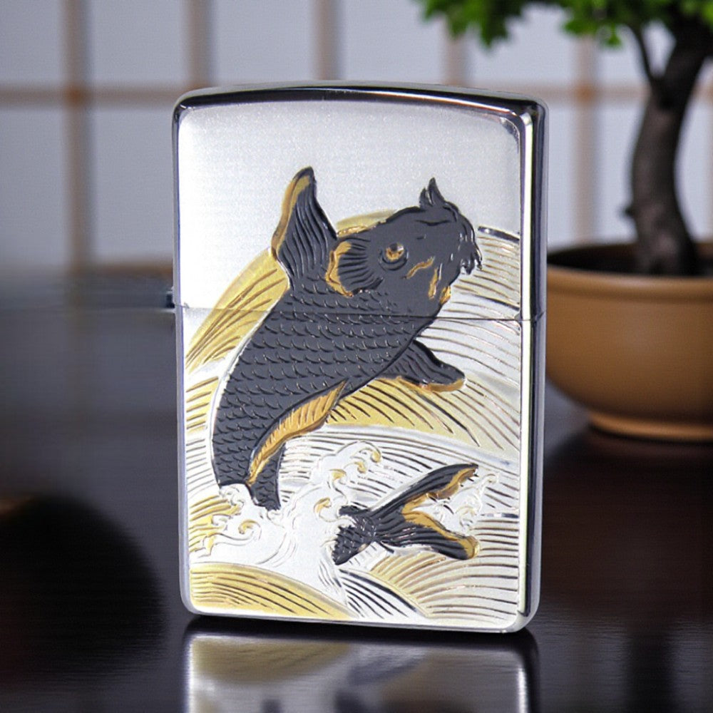 Jumping Koi ZIPPO Windproof Lighter – Japanese Koi Design 跳鯉和柄 ZIPPO 防風打火機｜日式錦鯉設計款