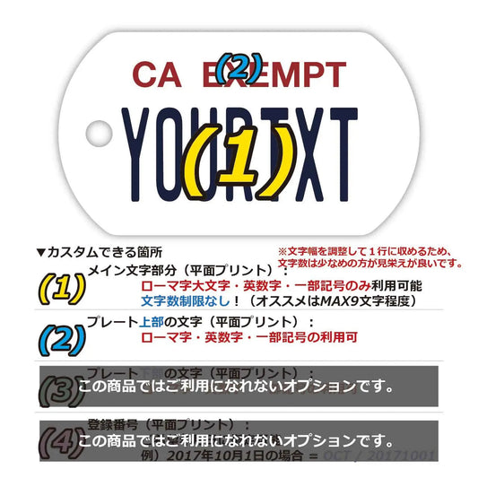 【犬用迷子札・ドッグタグ】カリフォルニア(公用車)/オリジナルアメリカナンバープレート型 名入れキーホルダー