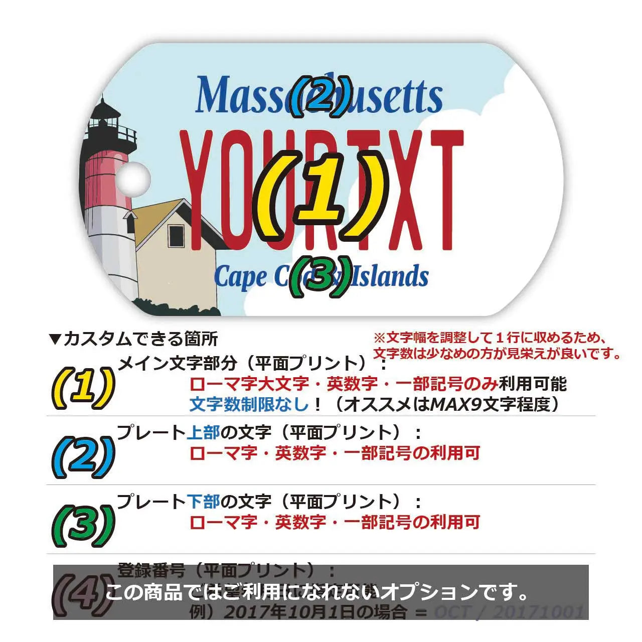 【犬用迷子札・ドッグタグ】マサチューセッツ・ケープコッド/オリジナルアメリカナンバープレート型 名入れキーホルダー