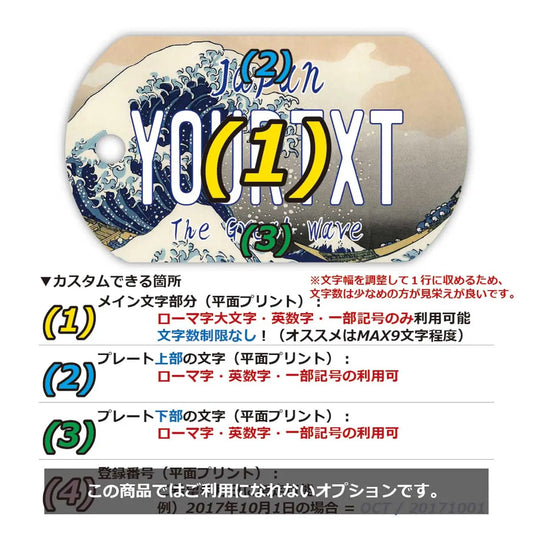 【犬用迷子札・ドッグタグ】葛飾北斎・冨嶽三十六景・神奈川沖浪裏・大波/オリジナルアメリカナンバープレート型 名入れキーホルダー