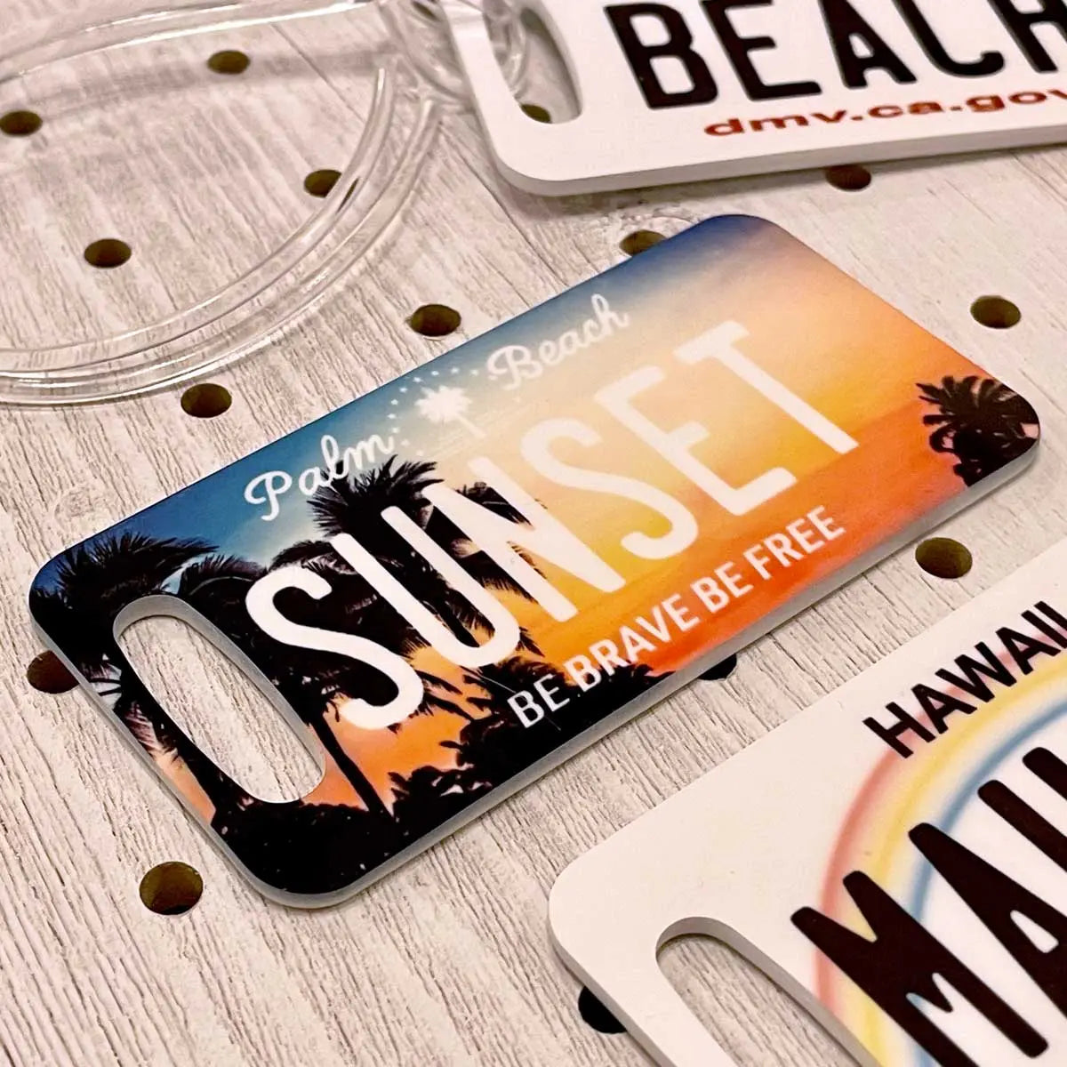 【ラゲッジタグ】ハワイ自転車タグ風・ブルー/オリジナルアメリカナンバープレート型・おしゃれ ・紛失防止タグ