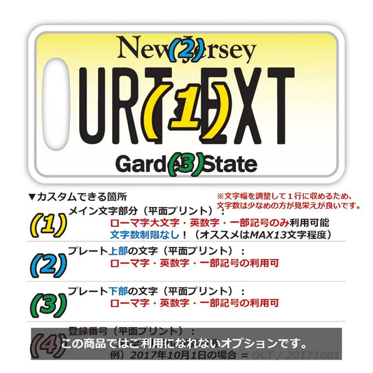 【ラゲッジタグ】ニュージャージー/オリジナルアメリカナンバープレート型・おしゃれ ・紛失防止タグ