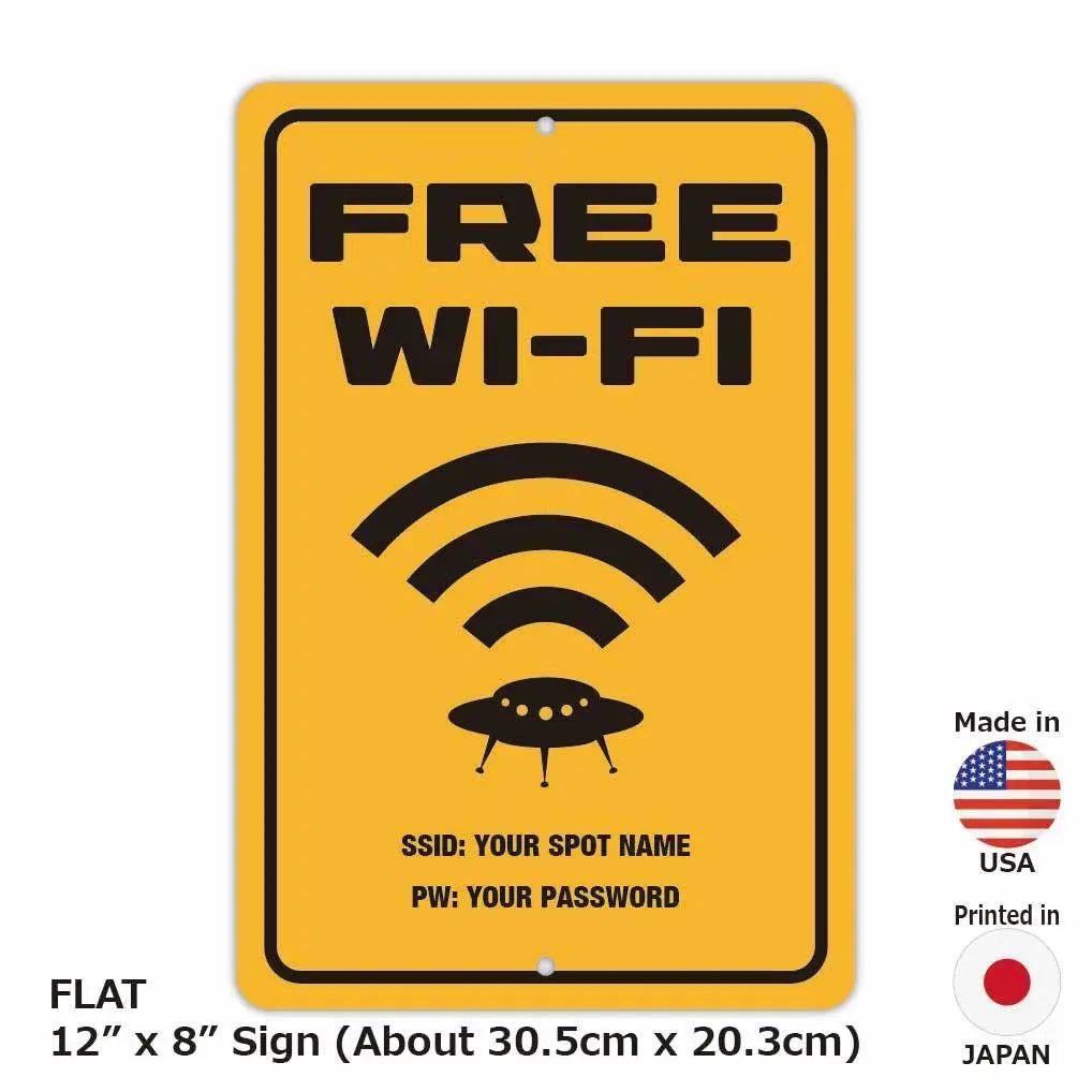 【長方形看板】フリーWi-Fi使えます / スポット名 & パスワード/アメリカ製オリジナル看板(約20x30cm)