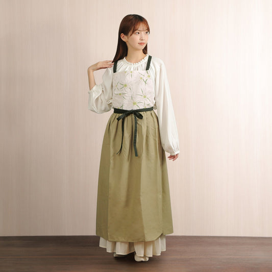 [Michelle Machoto]  ミッシェルマコット イワツメクサ柄 ロング ワイド ギャザー エプロン D-0003