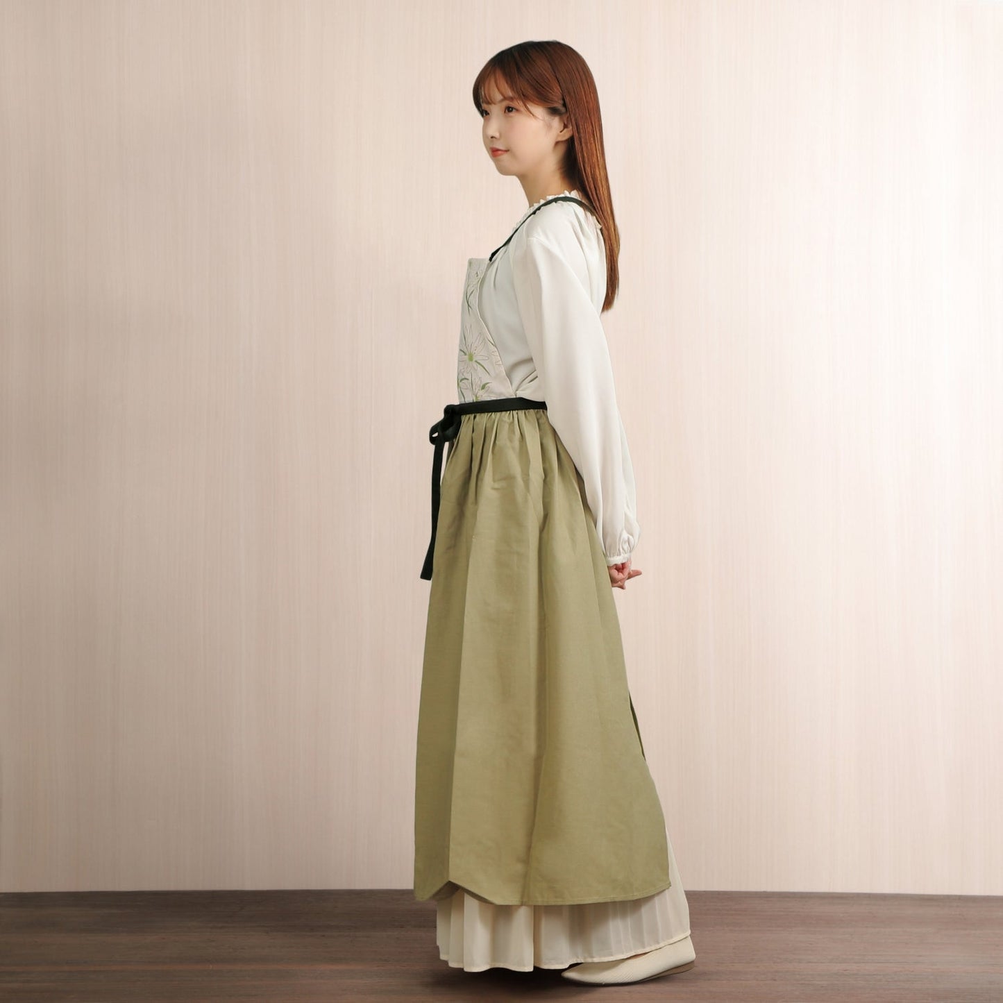 [Michelle Machoto]  ミッシェルマコット イワツメクサ柄 ロング ワイド ギャザー エプロン D-0003