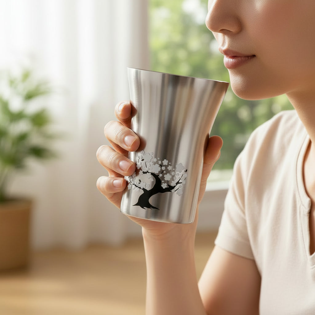 Japanese Temperature-Sensitive Stainless Steel Tumbler 300mL – Sakura｜Crafted in Tsubame, Niigata Set of 2 Cups