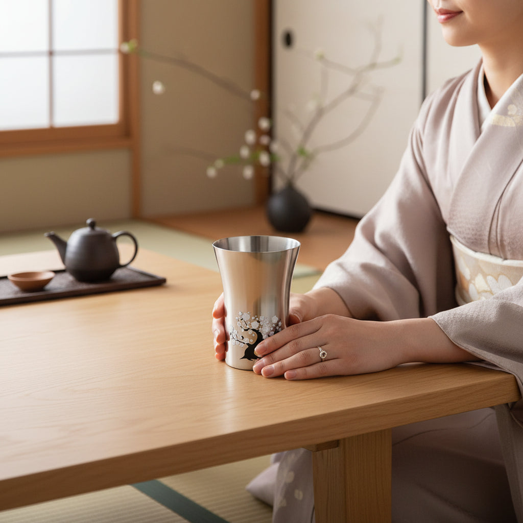 Japanese Temperature-Sensitive Stainless Steel Tumbler 300mL – Sakura｜Crafted in Tsubame, Niigata Set of 2 Cups