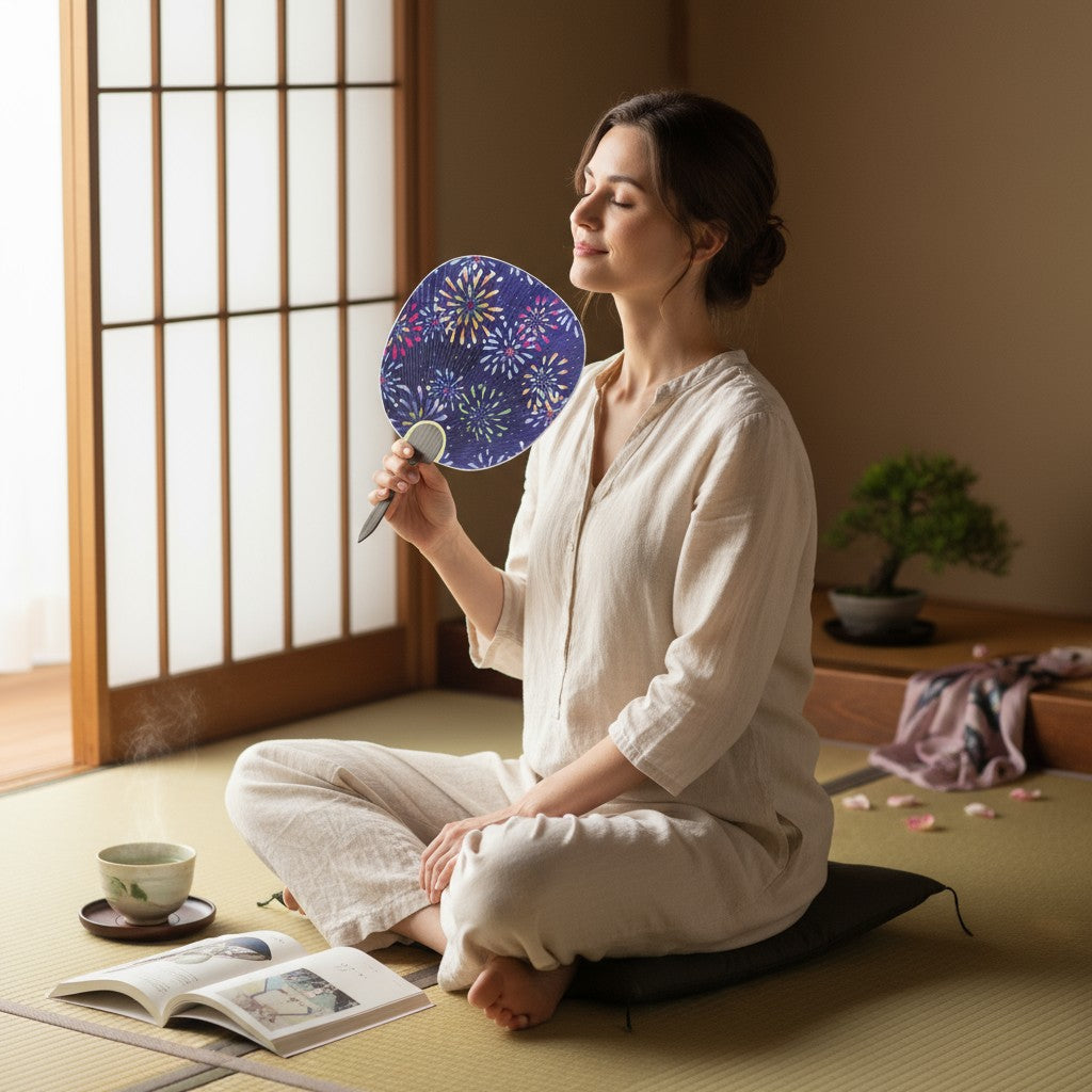 Miyako Uchiwa – Japanese Round Paper Fan “Fireworks”