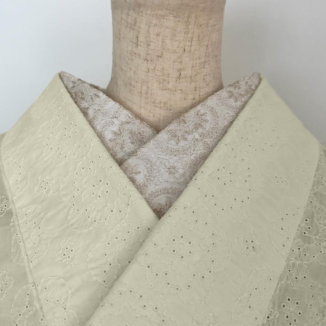【訳あり】半衿 雪華の刺繍 レース半襟 シャンパン かわいい 金糸 オールシーズン 夏も